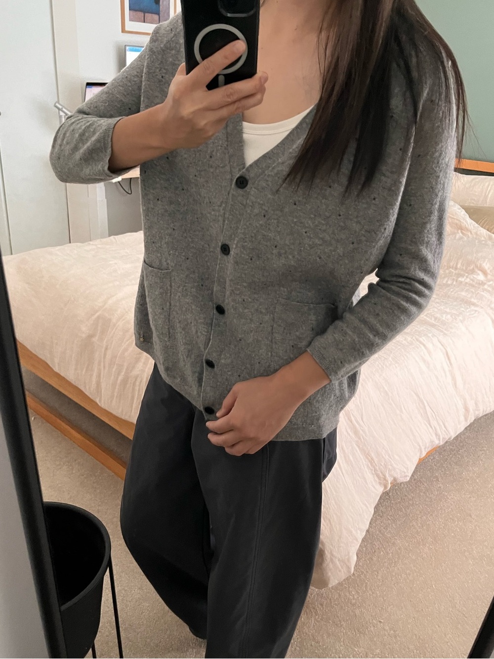 DES PETITS HAUTS Merino Wool Cardigan Gray Small T1